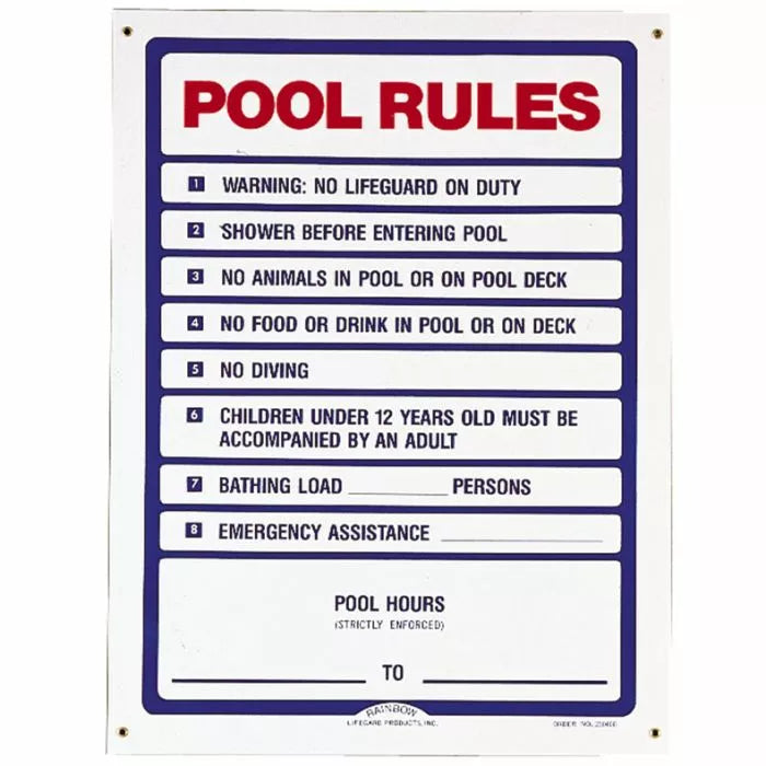 Pentair R230400 Sign Pool Rules 18X24 Two Color