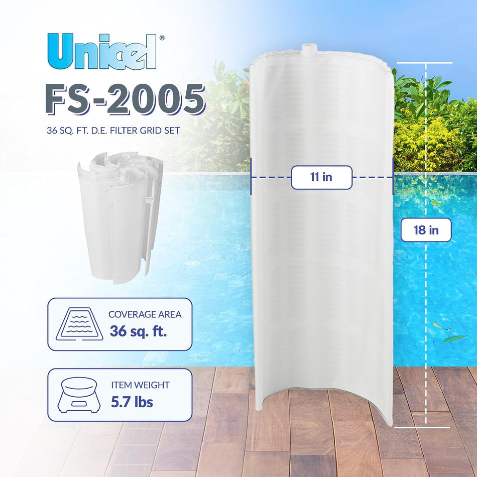 Unicel FS-2003 36 Sq Ft Vertical DE Grid Replacement Swimming Pool Filter Set, Compatible with American, Hayward, Pac-Fab, Sta-Rite, & Astral Systems