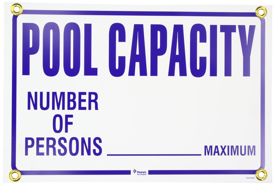 Pentair R230900 Pool Capacity Pool Sign