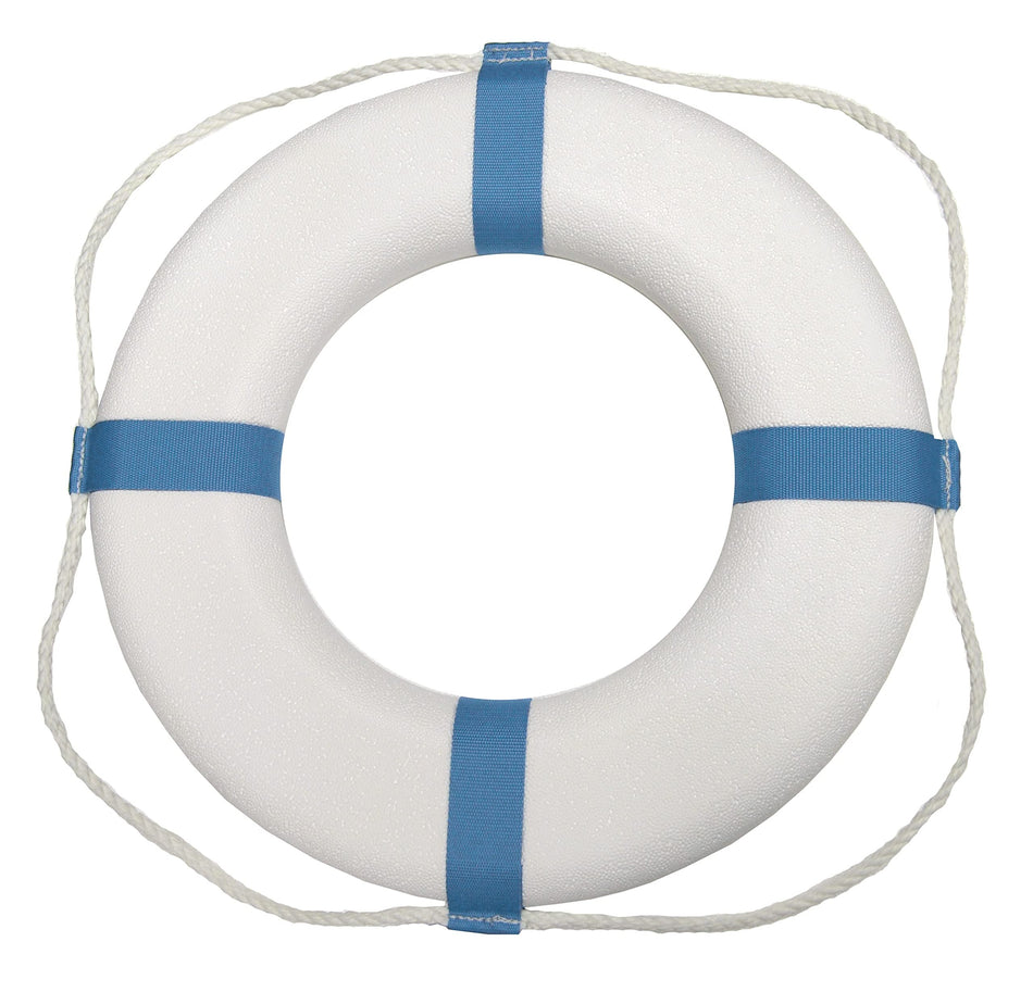Taylor Made 373 Decorative Life Ring 25" – White with Blue Stripes, Waterproof Marine Safety Preserver for Boat, Deck or Marina Decor