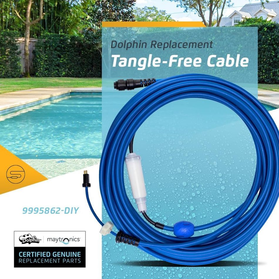 Dolphin Genuine Replacement Part — Durable 60 FT Blue Cable with Swivel for Tangle-Free Operation — Part Number 9995862-DIY